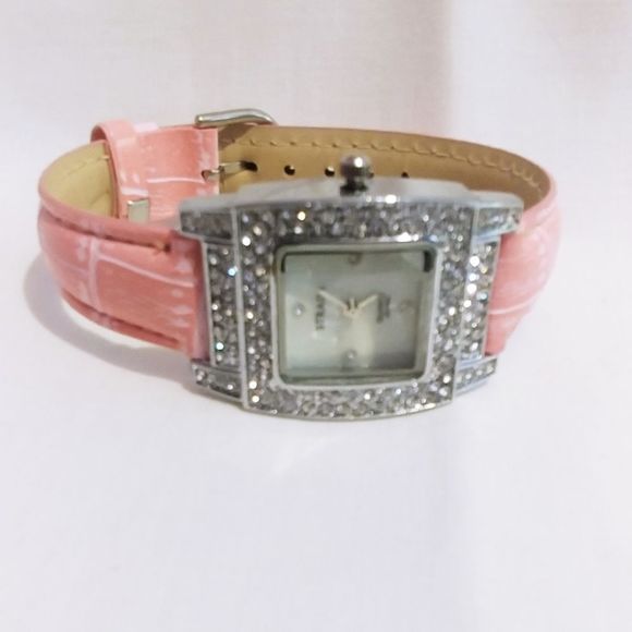STRADA Austrian Crystal Watch Pink Band - Picture 2 of 3